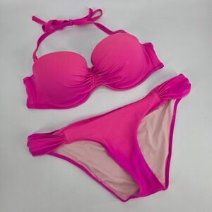 Victorias Secret Bikini Swimsuit Hot Pink Flirt Bandeau Knockout Swim 36C Medium